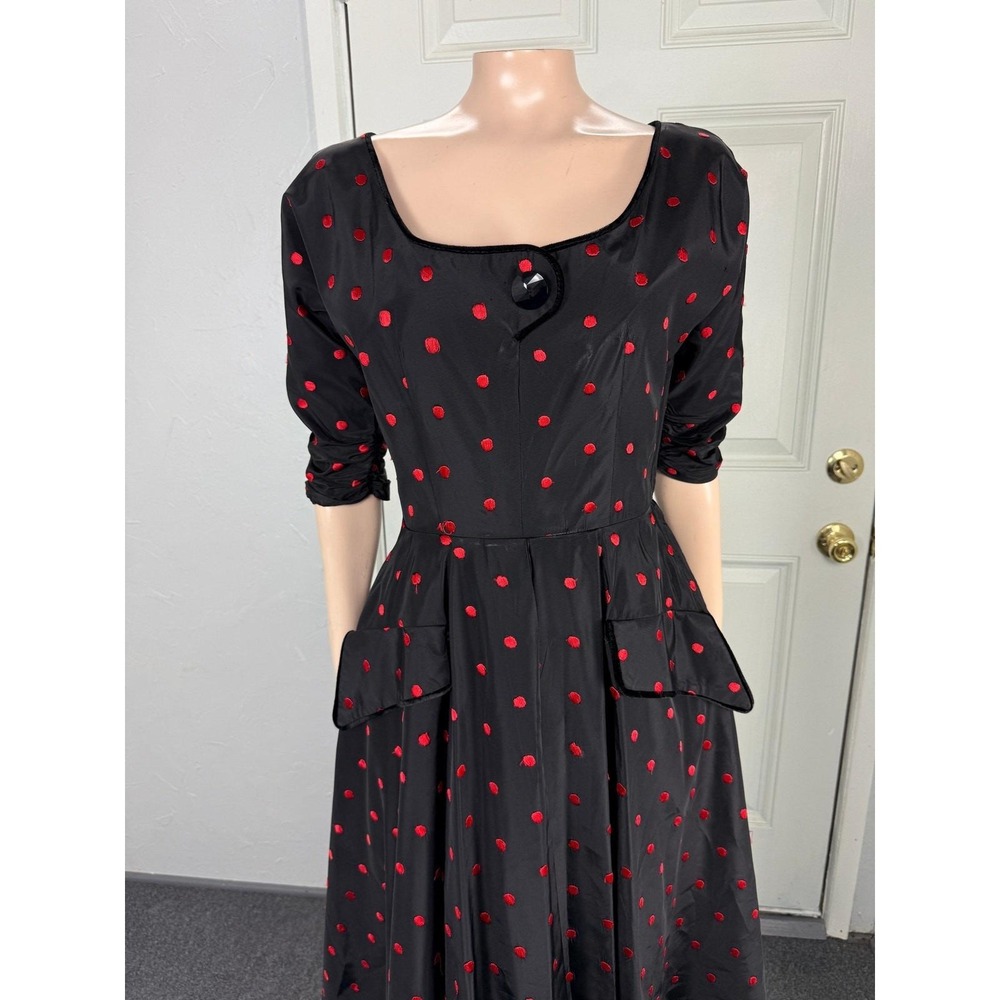 Vintage 50s Party Dress 10 Acetate Polka Dot Side Metal Zip Formal Evening TT9 - Picture 2 of 8